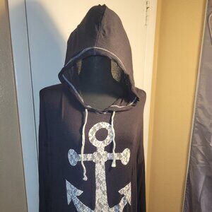 Spoiled Anchor Black/White Lace Trim Hoodie Medium